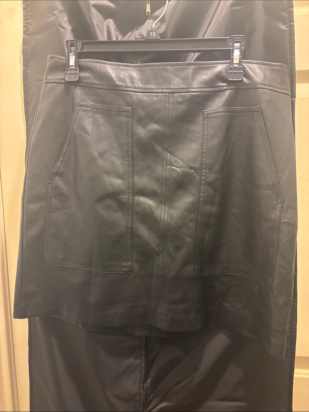 LOFT Black Faux Leather Mini Skirt with Front Patch Pockets